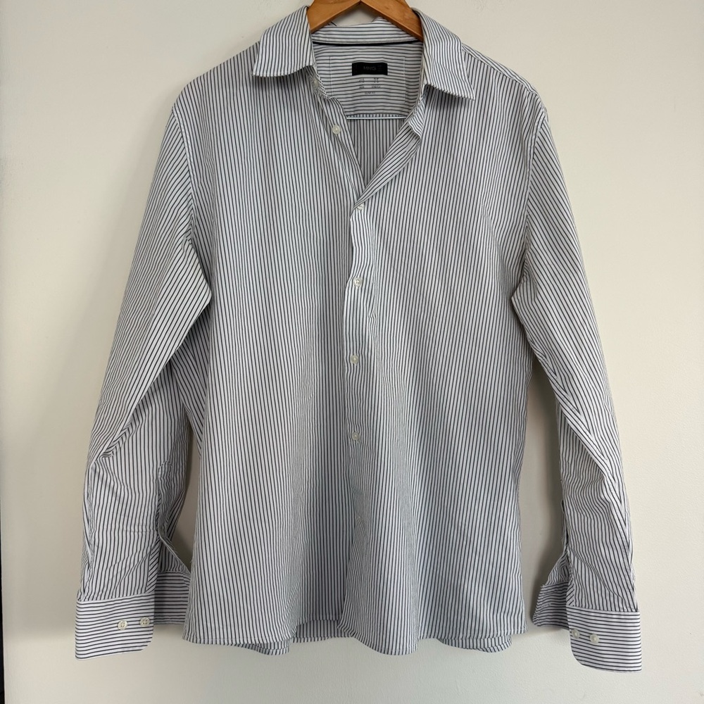 Mango white and grey stripe slim fit button down shirt